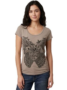 Lauren Moshi Kissing Hummingbirds Women’s Brownish Tan Tee Size Small